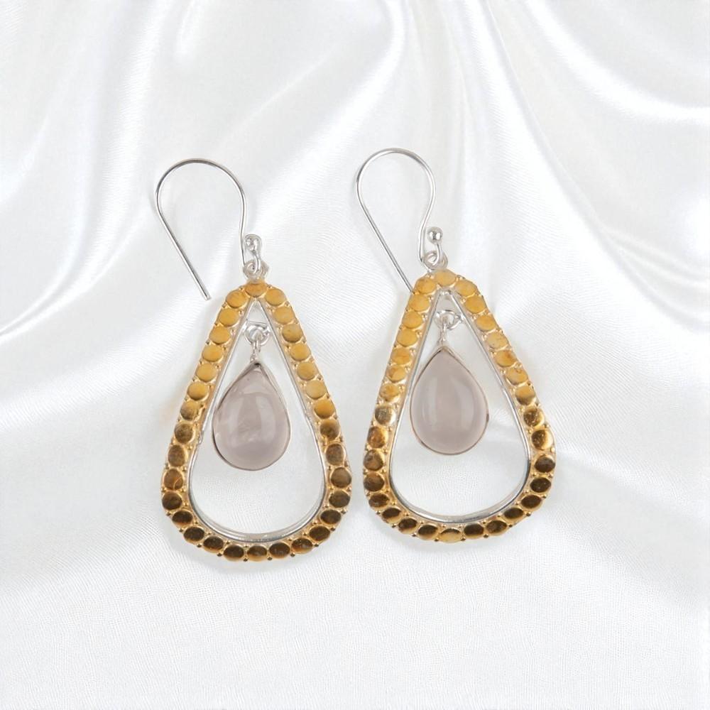 Natural Rose Quartz Gemstone 925 Sterling Silver Jewelry Handmade Earrings 2.27" EE-82-26