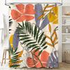 Modern Tropical Print Shower Curtain with Green Leaves Waterproof Fabric for Bathroom Decorations
