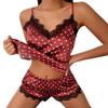 Women Sexy Polka Dot Printed Letter Sleepwear Set V Neck Sling Vest Shorts Casual Loungewear