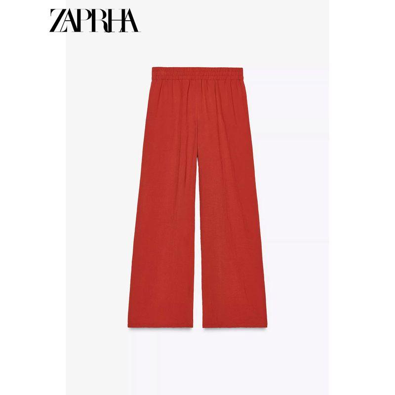 Zaprha 2025 New Arrival Loose Straight Drooping Vacation Style High Waist Casual Wide Leg Pants for Women Slim Looking 2116741