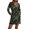 Abiti casual da donna alla moda con scollo a V, maniche lunghe, coulisse, tasca, stampa floreale