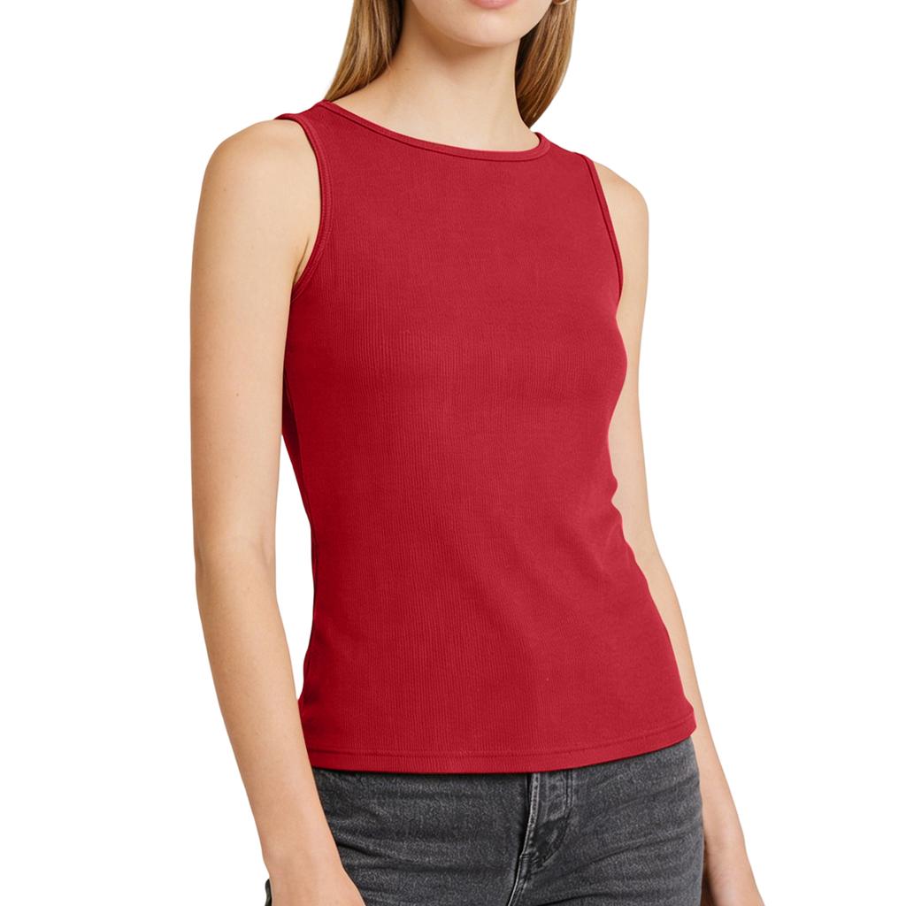 Women Wide Shoulder Padded Tank Top Round Neck Yoga Vest Ribbed Knit Undergarment Basic Layer Sleeveless Sportswear