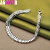 925 Sterling Silver 10mm Side Flat Chain Bracelet Jewelry