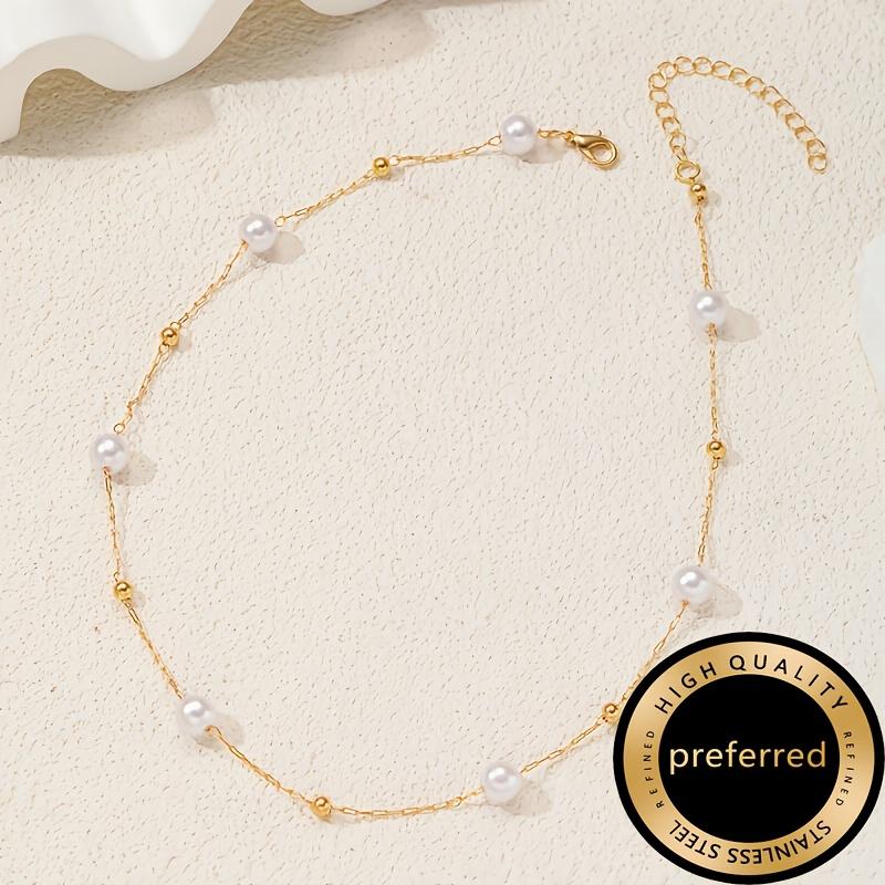 European and American Women s Minimalist Imitation Pearl Necklace, Fashionable Cool Metal Ball Necklace Accessory, Stylish Women s Collarbone Chain золотистый