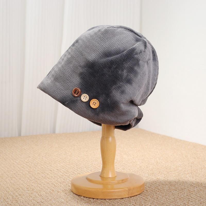 Button retro pile hat women's wasteland wind niche daily cold hat big head circumference advanced feeling bag head hat tide