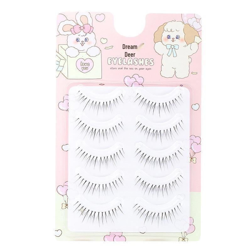 Dream Deer W-71 Natural V-Shape Manga False Eyelashes for Beginners - Transparent Stem One-Piece.