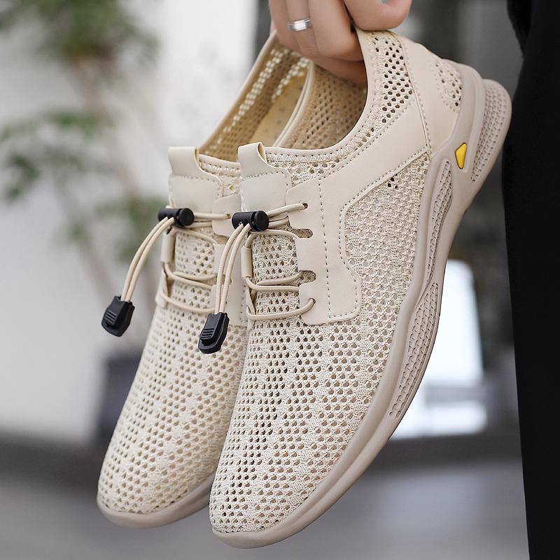 

Fashion Designer s New Breathable Men s Mesh Casual Shoes Massage Sole Commuter Work Shoes Men s Daily Driving Shoes Hollow Out 38 бежевый