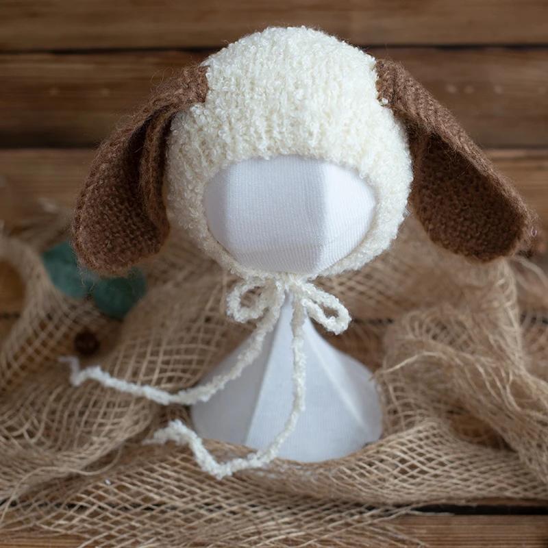 Hand Knitted Crochet Angora Wool Baby Elf Hat Newborn Coming Home Bonnet Beanie for Photography Props