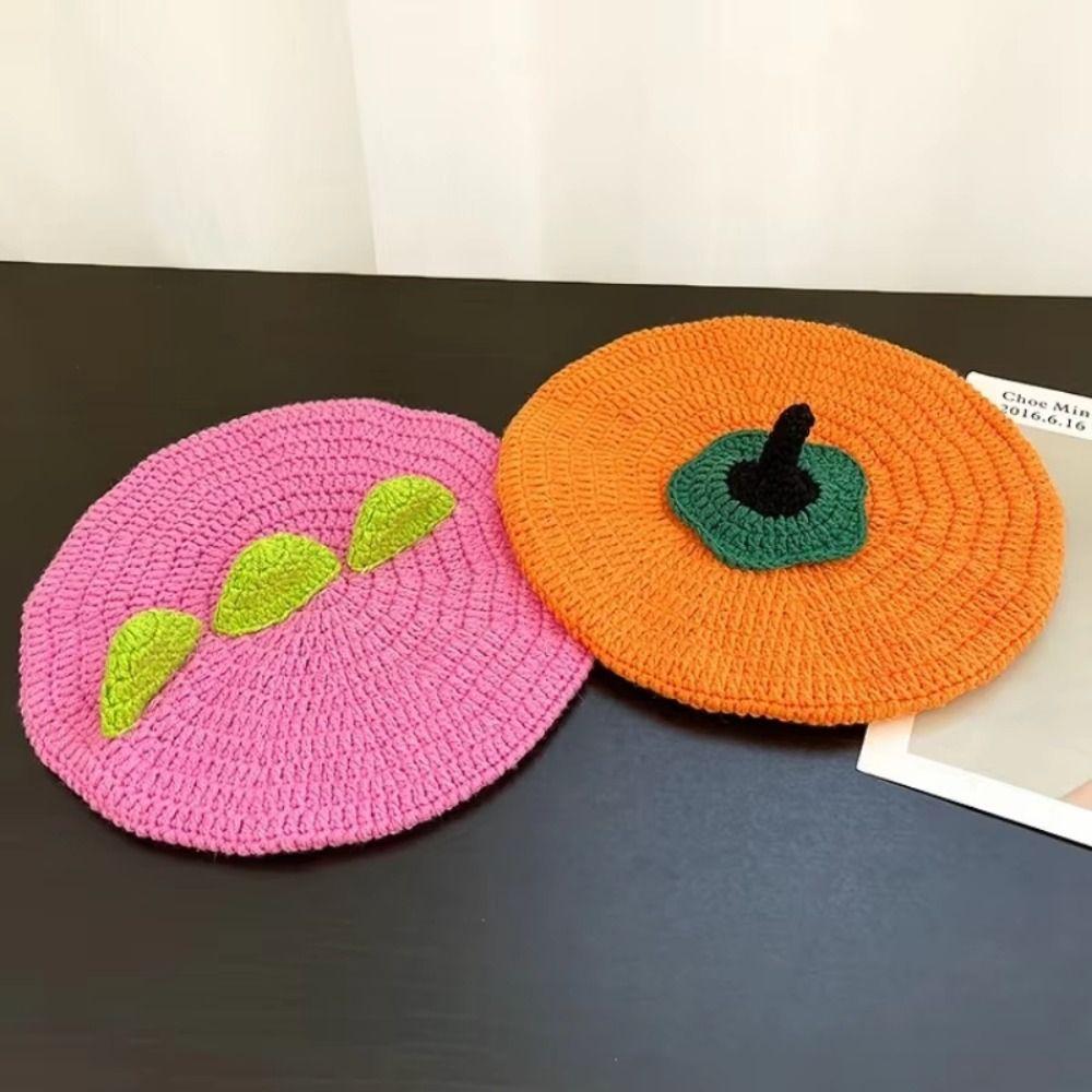 Cartoon Persimmon Beret Kawaii Y2K Painter Hat Personality Knitted Hat  Party