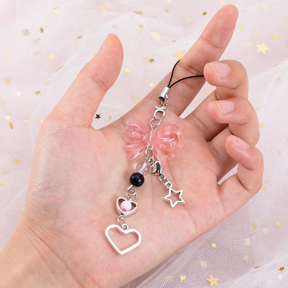 Y2K Phone Charm Bow Heart Star Keychain Pendant Kawaii Bag Goth Chain Cute Accessory