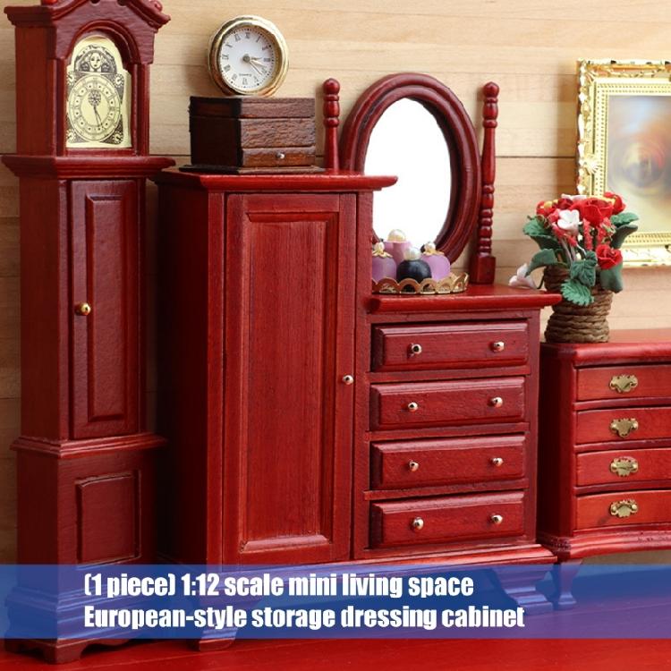 Miniature Dresser For 1/12 Doll House European Styles Furniture with Functional Drawer Door Craft Model Scene Display