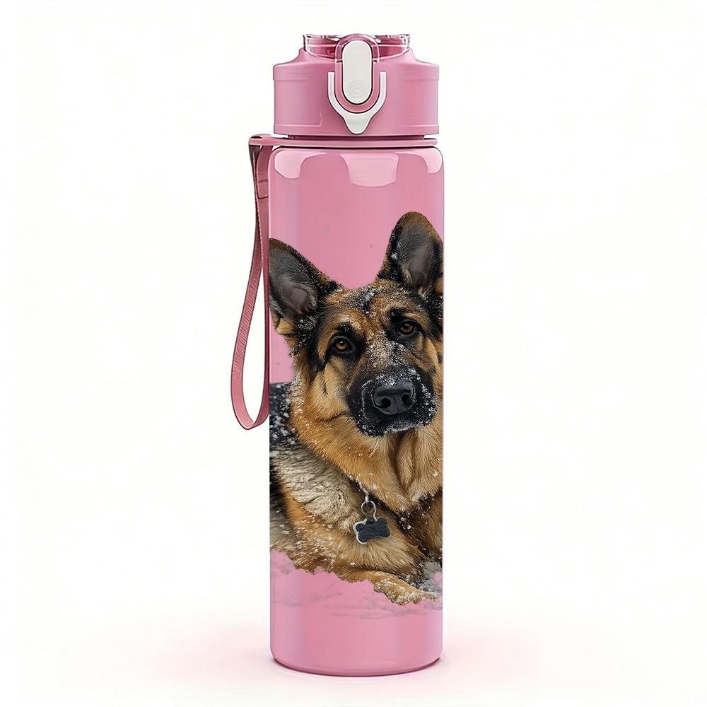 1PC German Shepherd Dog Portrait Print 750ml Color Plastic Sports Water Bottle Leakproof Flip Straw Lid Suitable for Sports Office Home Use