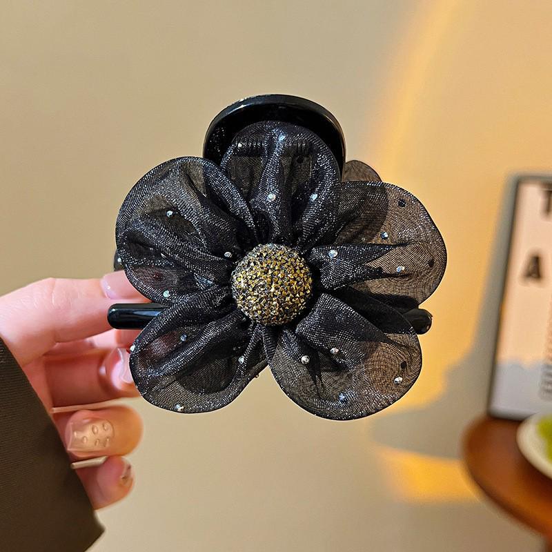 

Black Feather Bow Bubble Cloud Hair Clip for Women - Large Back-of-Head Shark Clip