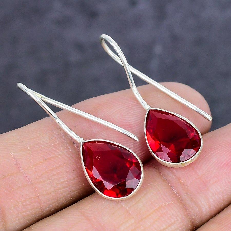 Natural Garnet Gemstone Handmade 925 Sterling Silver Jewelry Earring 1.26" ETC-14096