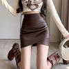 Real Shot Anti-light Black Small Leather Skirt Professional Short Skirt Skirt New Pleated Thin PU One-step Skirt High Fanny Pack