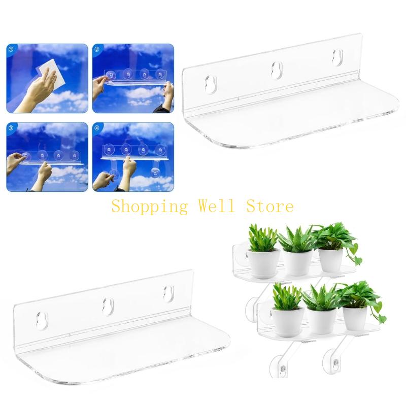 KX4B Set of 2 Sturdy Indoor Plant Shelf Acrylic Window Sill Extension with Suction Cups for Succulents and Herb Gardens
