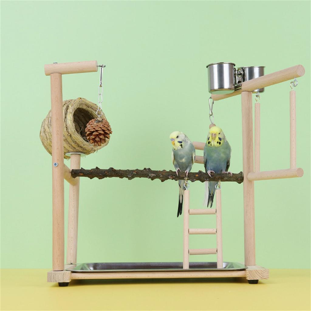 Lovebird Parrots Cage Perch Stand Bridge Nest Swing Climbing Wooden Training Ladder Toy for Bird