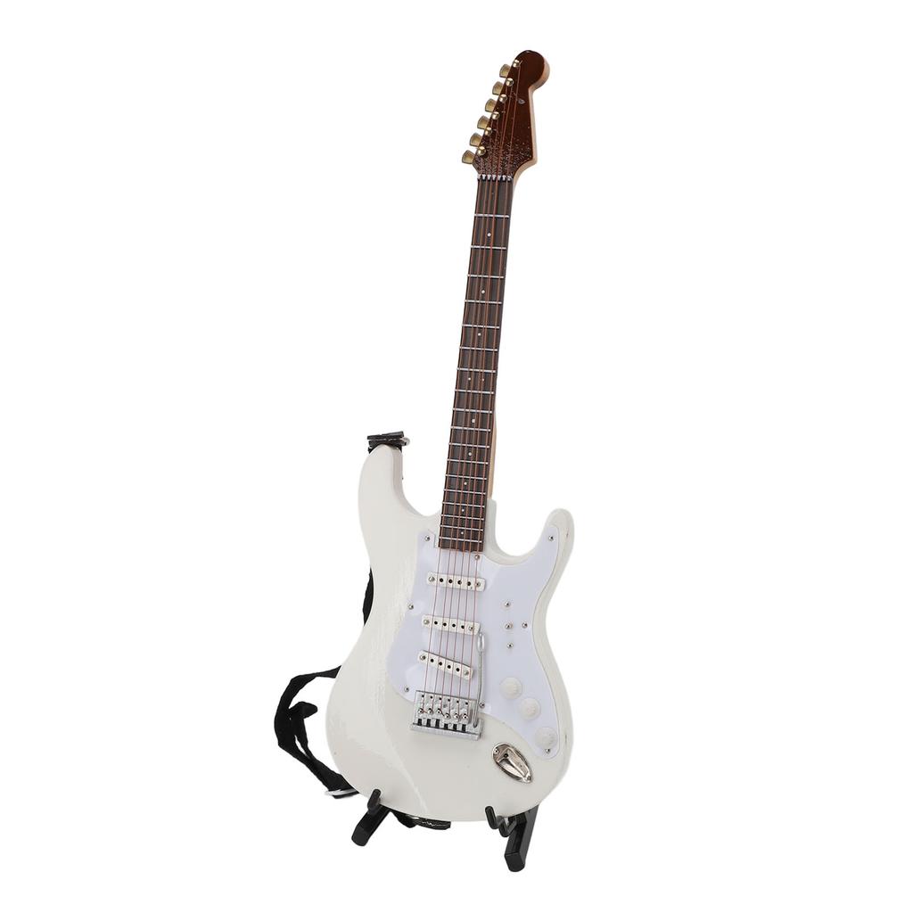 24cm White Micro Electric Guitar Model Wooden Guitar Decor with Bracket and Storage Box Home Decor