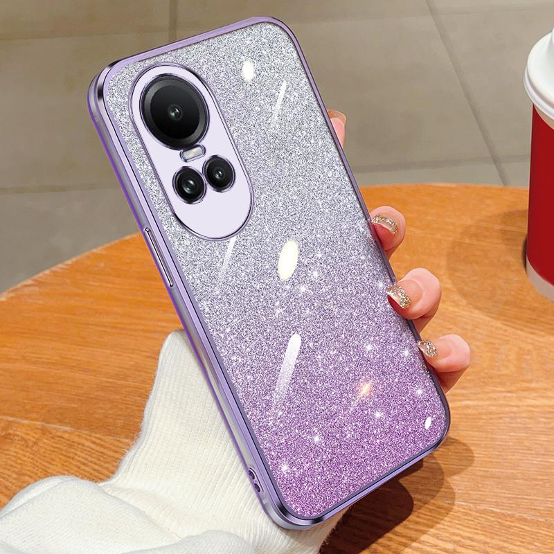 KEYSION Luxury Plating Glitter Phone Case for OPPO Reno 10 Pro 5G Transparent Soft TPU Shockproof Back Cover for OPPO Reno10 5G