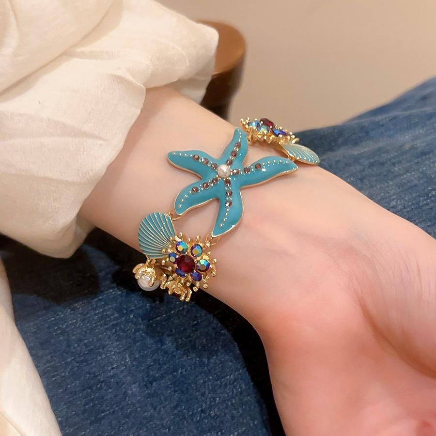 

Пляжный стиль, жемчуг, морская звезда, ракушка, женские браслеты, новинка, браслет с инкрустацией стразами, дизайнерский циркон класса люкс