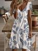 Vneck Shortsleeve Midi Dress Blue Floral Pattern Elegant Women Summer Outfit 3D Premium Print Durable Fabric Casual Fashion Beach Party Style Chic Bre