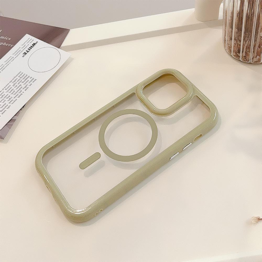 Cream Magnetic Acrylic Drop-proof iPhone Case for 11 To 16 Series, Compatible with 15 Pro Max.