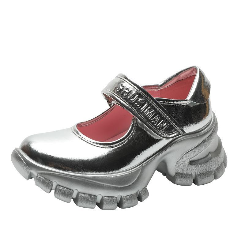 

Summer new silver small leather shoes thick heel thick sole light mouth Mary Jane single shoes women 35 серебряный