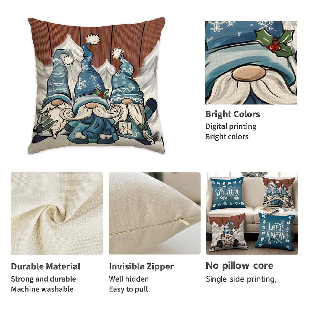 1/4Pcs Blue Christmas Decorative Pillowcases, Snowflake Christmas Elf Hot Cocoa Design Cushion Covers, Christmas Decorations