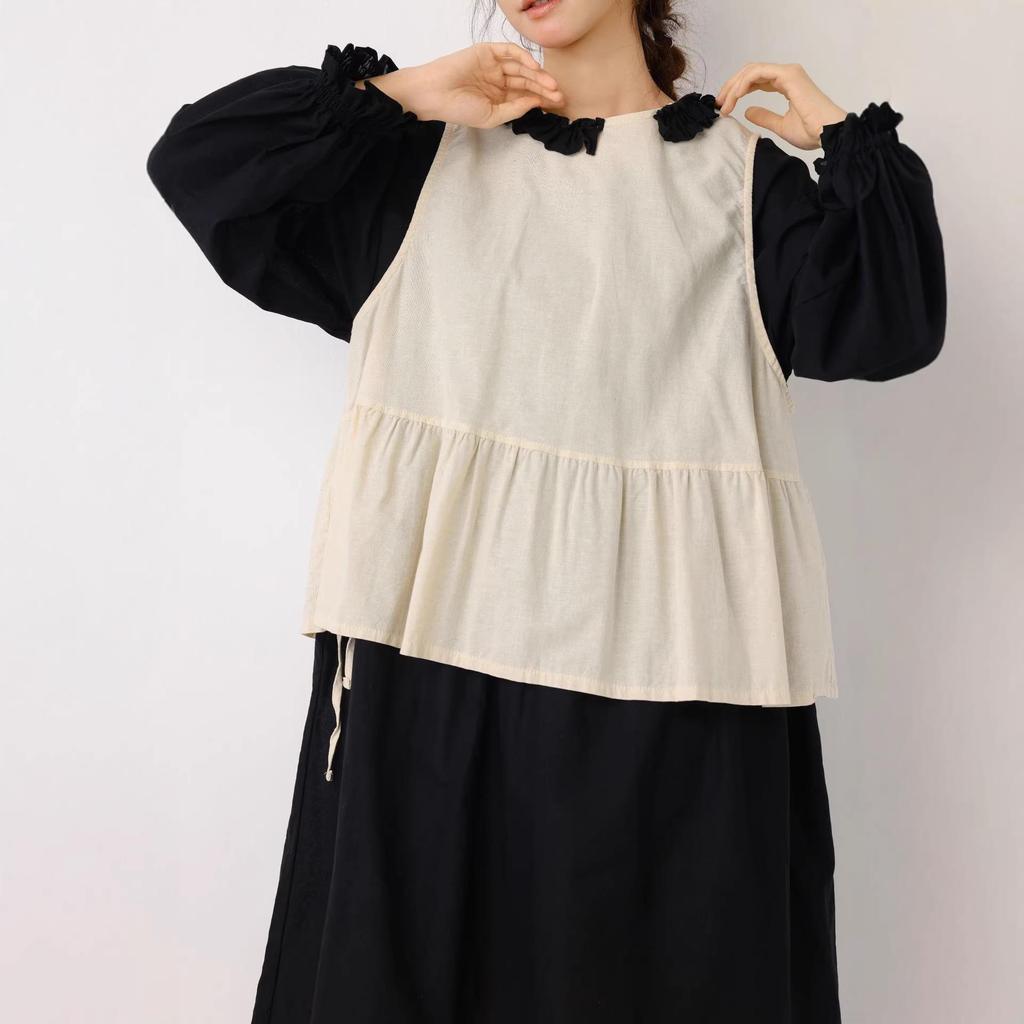2026 Spring/Summer Women's Japanese Linen Ruffled Vest – Sleeveless, Loose-Fit, Reversible Jacket