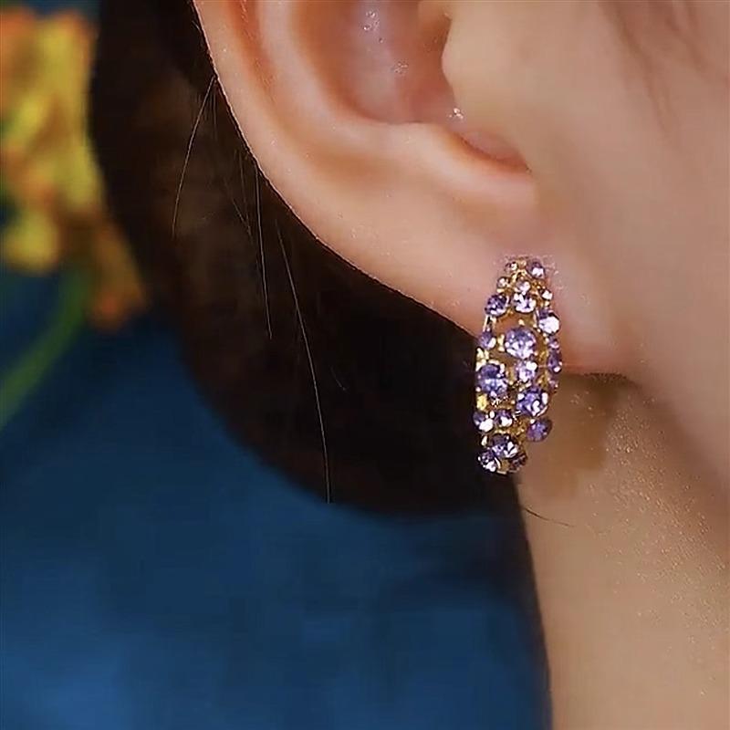 Fashionable Purple Full-diamond Minimalist Zirconia Ear Hoop High-end Ear Jewelry Accessory