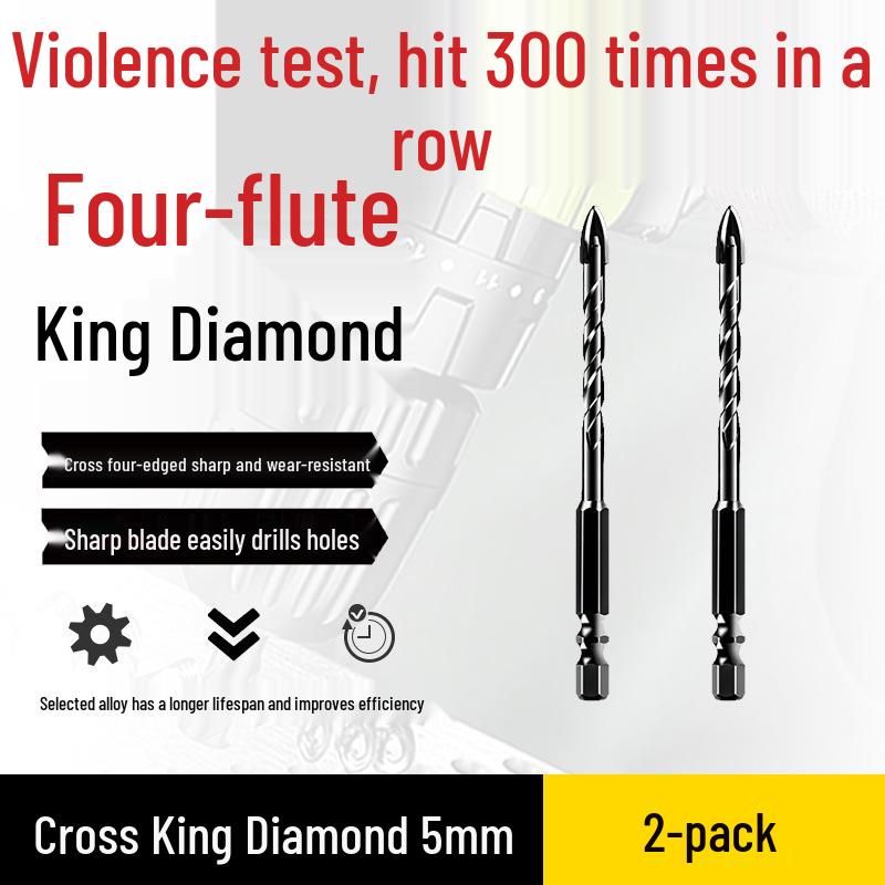Impact Hex Shank Four-Blade Cross King Drill Bit for Concrete, Tile, and Glass