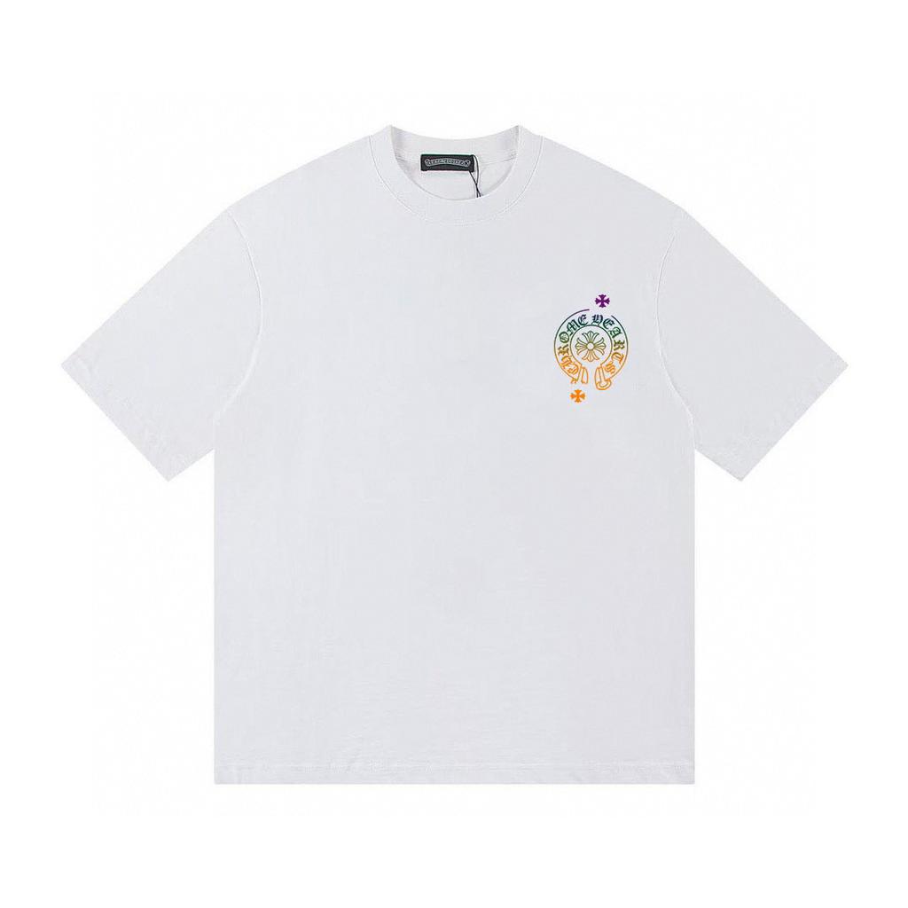T27 CHROME HEARTS Verão 2026 Novo Algodão de Alta Qualidade Gola Redonda Solta Tamanho Grande Camiseta Masculina e Feminina Camiseta de Casal