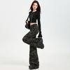 Mike & Camouflage Denim Flared Pants Women's Spring New Micro-elastic American Retro Micro-pull Floor Pants