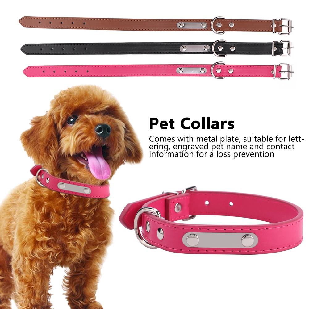 3Pcs Adjustable Soft PU Leather Pet Dog Collar Dog Training Collar with ID Plate