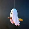 Halloween Ghost Figurine Cute Small Ghost Riding Broom Statue Mini Plastic Ghost Halloween Tabletop Decor for Tiered Tray Bookshelf Desk Decor