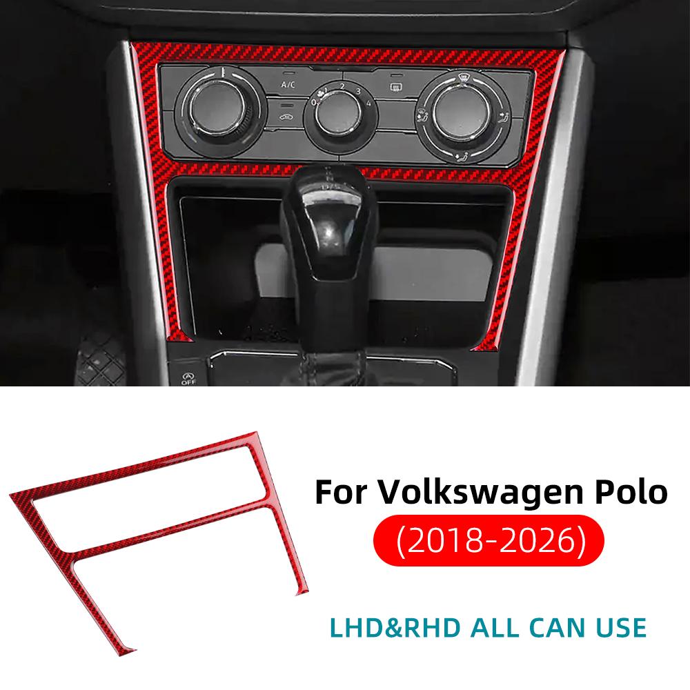 Pegatina de Marco para Panel de Control de Aire Acondicionado de Fibra de Carbono Suave Real para Volkswagen Polo 2018 2019 2020 2021-2026 Moldura Interior