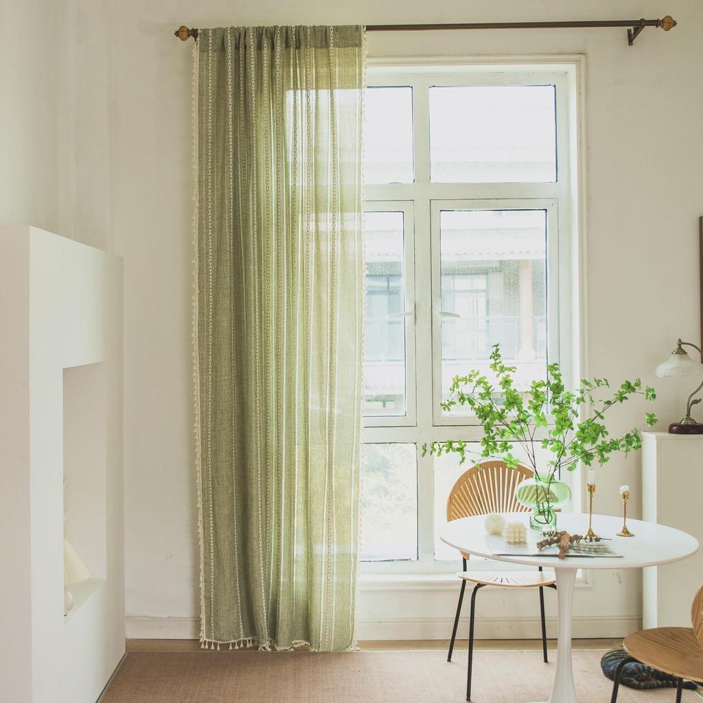 Boho-gardin for soverom, spisestue, kjøkken, bohemsk chic teksturert broderi, vintage håndlagde dusker dekor, draperi, 1 panel