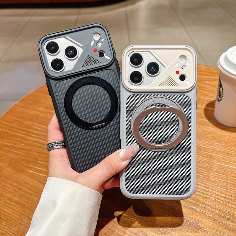 Plating Carbon Fiber Pattern Bracket For Magsafe Magnetic Case For iPhone 17 16 Pro 15 14 13 17 18 Pro Max Fall prevention Cover