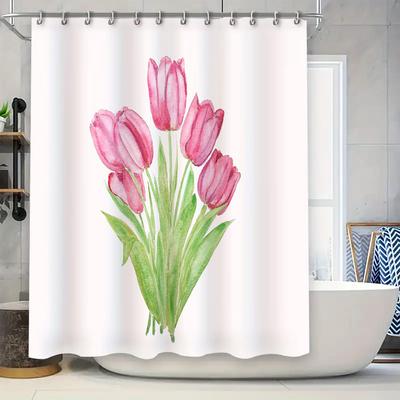 Blumen-Duschvorhang Botanisches Tulpenblumenmuster Badezimmerdekoration Wasserdichtes Gewebe Waschbar Moderner Bauernhausstil Zuhause