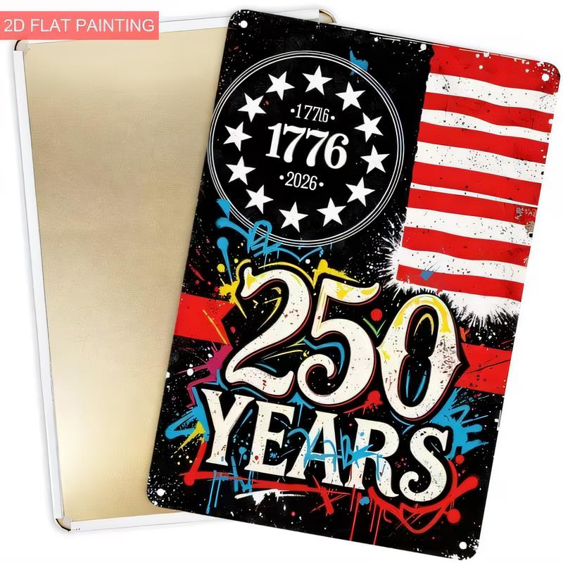 Tin Sign Years Patriotic Independence Day Metal Wall Art Vintage Graffiti Style American Flag Retro Tin Sign for B
