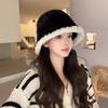 Autumn and winter hat women's plush bucket hat women's face small knitted basin hat winter warm bucket hat