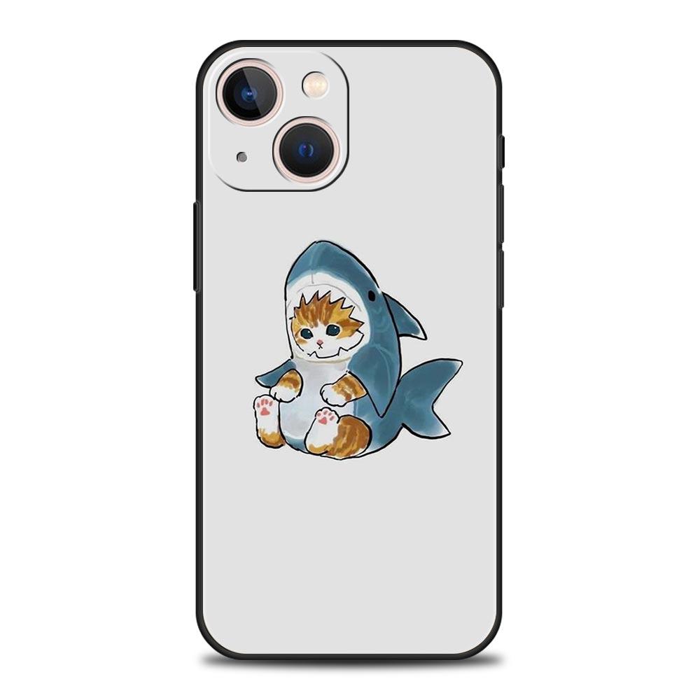 Cute Animals Cat Cartoon Phone Case For iPhone 17 16 15 Pro Max 11 12 13 14 7 8 Plus SE 2020 X XR XS Cover Soft Black