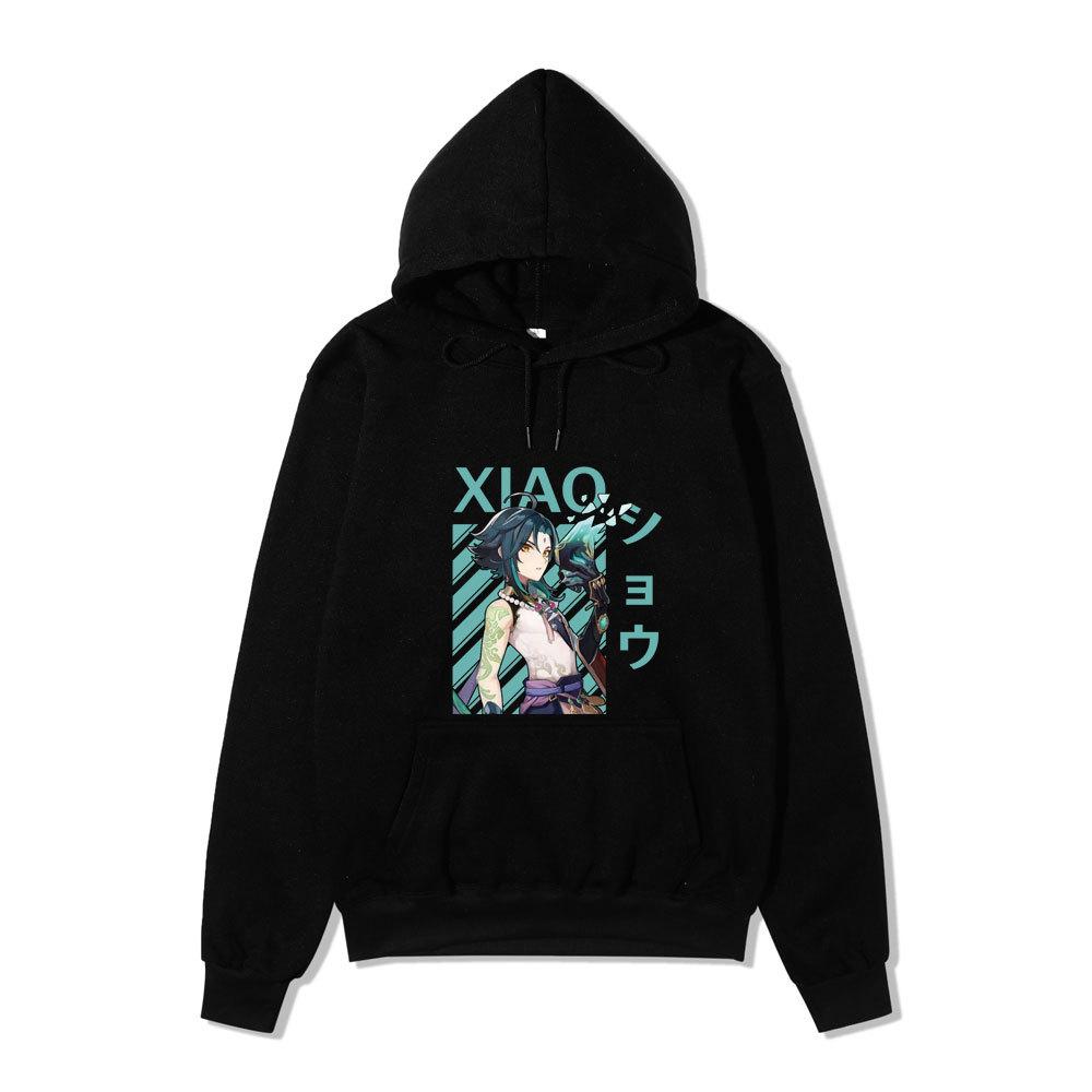 Genshin Impact Xiao Kapüşonlu Üniseks Polar Sweatshirt Anime Karakter Baskılı Sonbahar Kış Kazak
