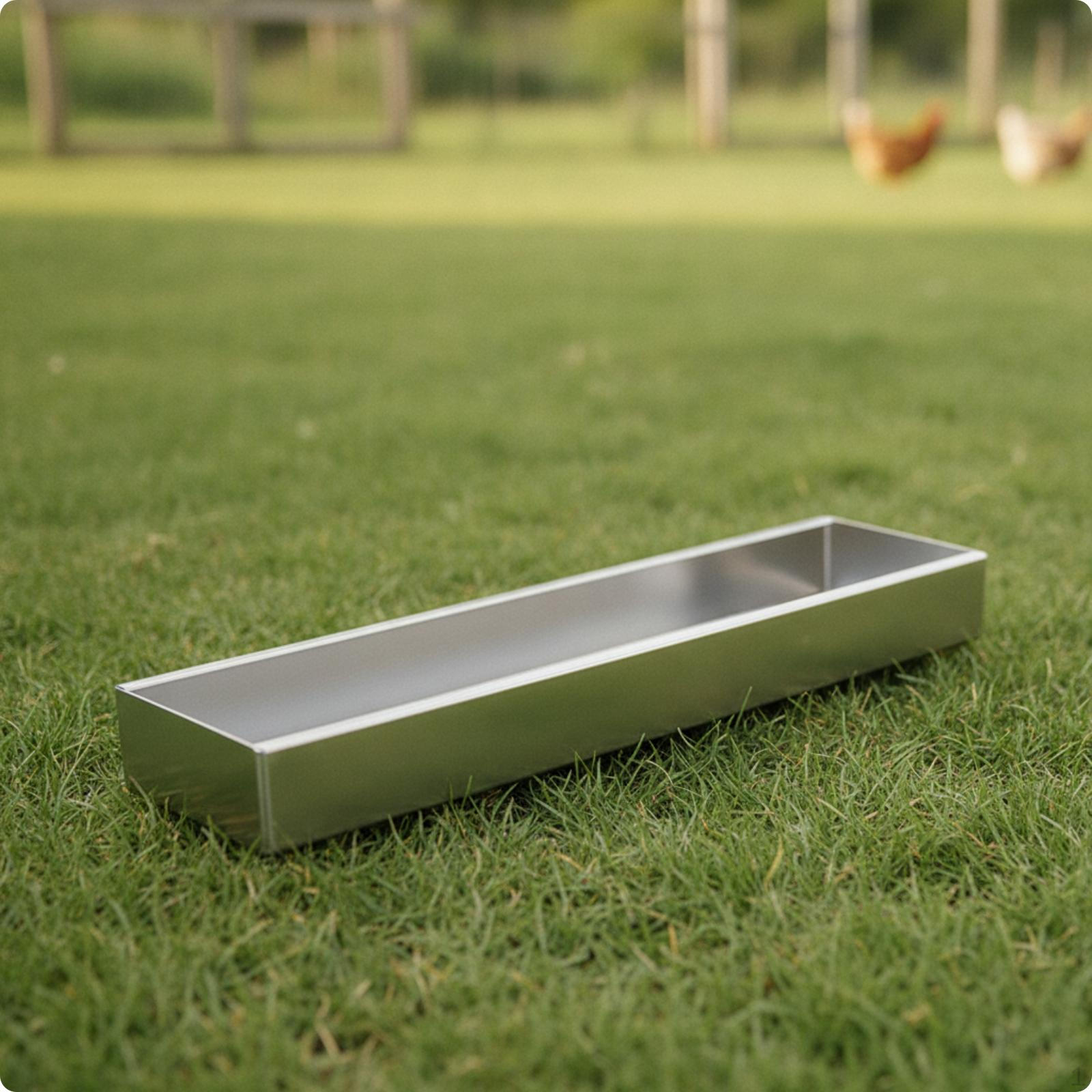 Krmítko pro drůbež Nerezové Obdélníkové Krmicí stanice pro drůbež Extra dlouhé 40CM without Divider Lid