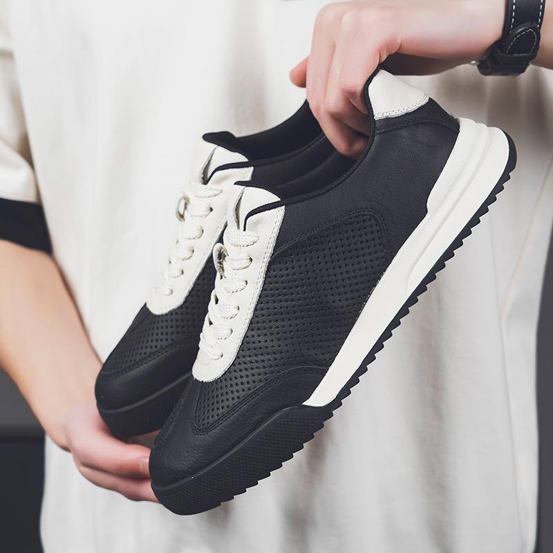 Board Schuhe Herren 2025 Sommer neue Leder Deutsche Trainingsschuhe High-End atmungsaktive Freizeitschuhe Herren weiße Schuhe hohle weiche Sohle