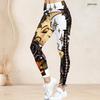 Women Plus Size High Waist Printed Side Eyelet Lace Up Full Length Leggings