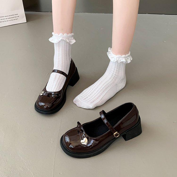 2024 New Hot Selling Versatile Square Toe Solid Color Shoes Bow Decoration Bag Heel Straight Buckle Ladies Shoes