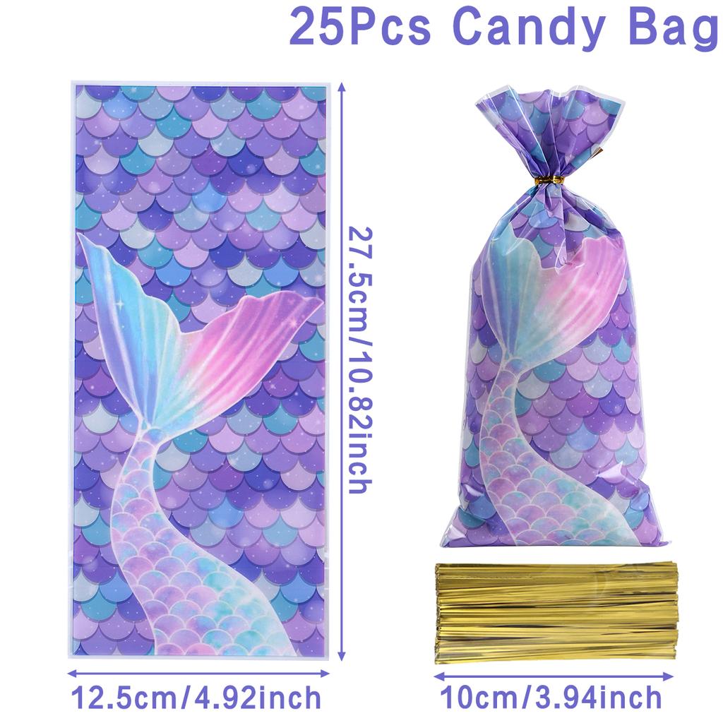 Mermaid Party Plastic Goodie Bags Mermaid Tail Candy Gift Bags for Mermaid One Birthday Sea Themed Party Decor Baby Shower Favor