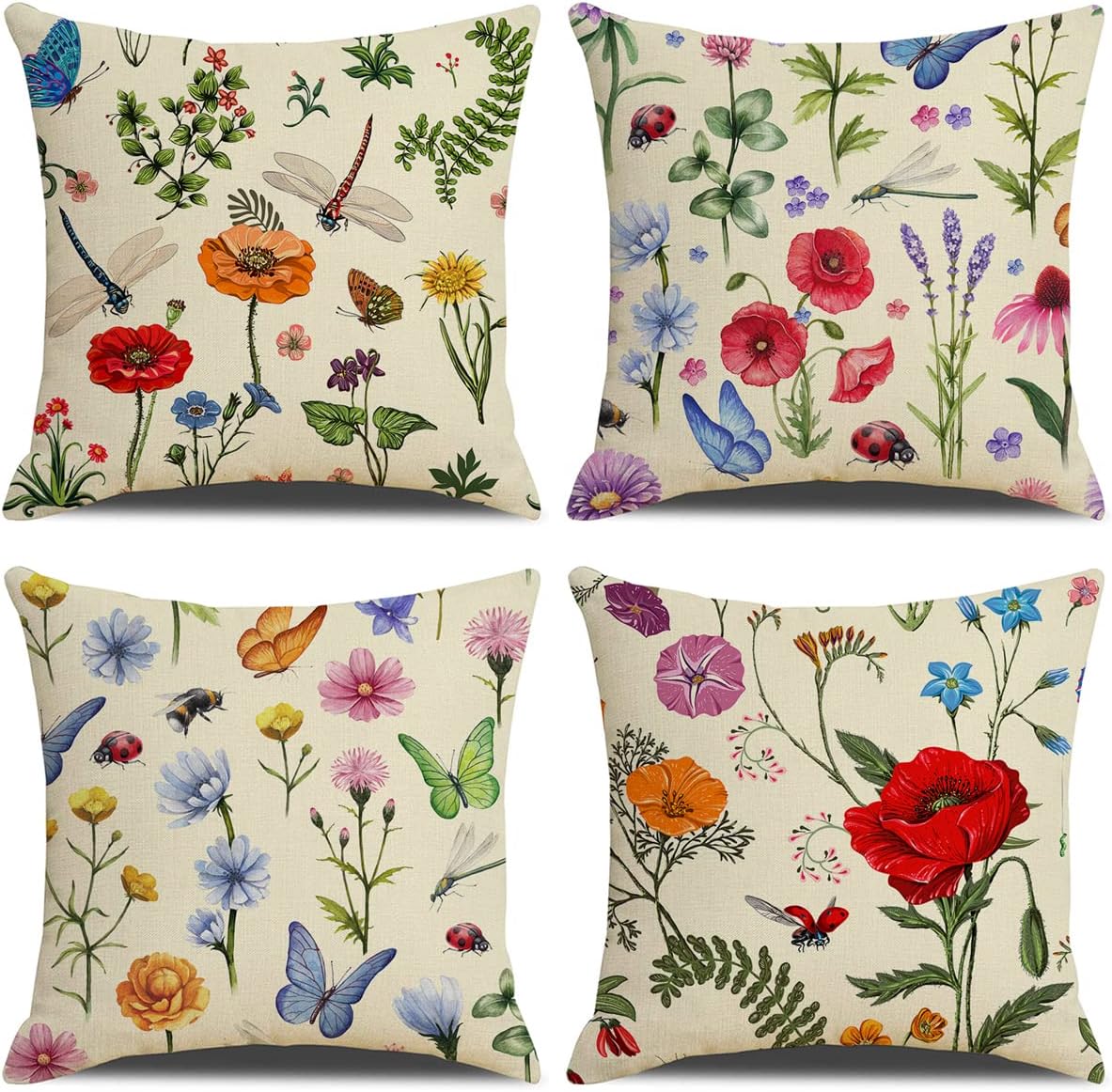 Double Sided Throw Pillow Covers Farmhouse Floral Design Cushion Cases 18  x 18  (pack of 4)