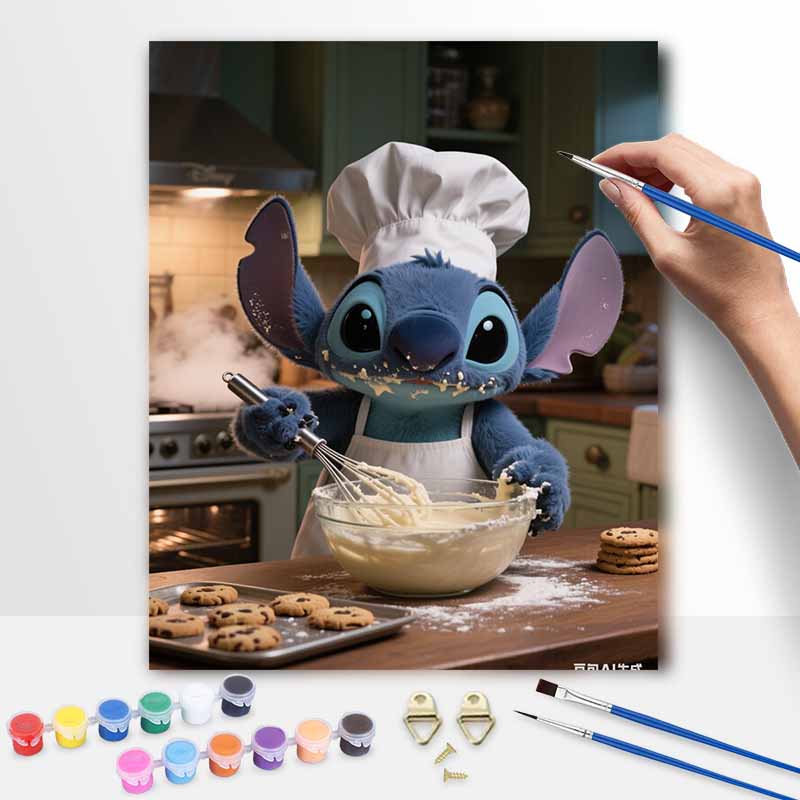 Disney Digital Oil Painting Art Kit Stitch Baking Cookies Hand Filled Home Decor 20x30cm